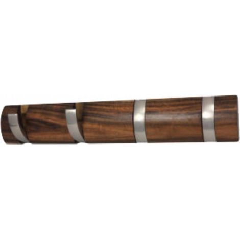 FPLUS percha 4 ganchos abat.madera acacia , Percha madera color acacia con 4 ganchos abatibles de color plata.