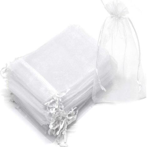 Packung mit 50 Organzabeuteln mit Kordelzug, 17 x 23 cm, für Schmuck, Geschenke, Pflanzenabdeckungen, Pflanzenschutzbeutel (Weiß) (1/5)