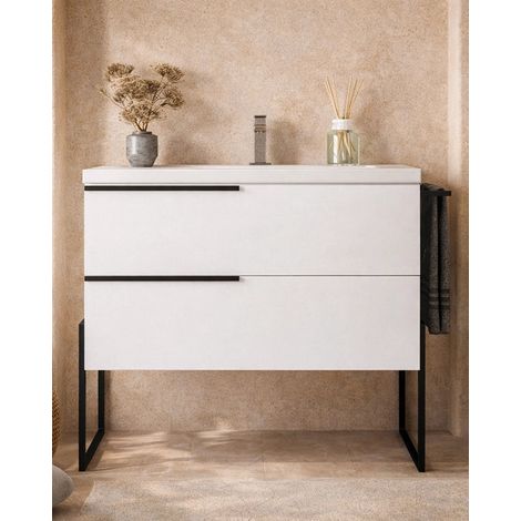 Exagonshop Mobile bagno Bianco Lucido 100x45 Venezia a pavimento