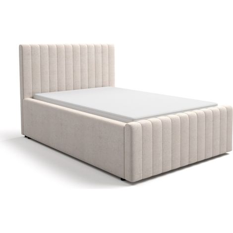 Letto singolo ELORIA 120x200 in tessuto bouclé beige con testiera capitonnata (1/4)