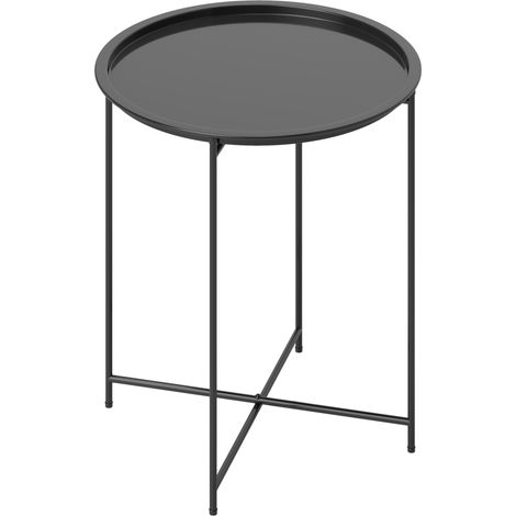 Petite table basse ronde table d'appoint plateau amovible avec bord relevé pieds pliables en acier Ø 46 x 53 cm noir (1/5)