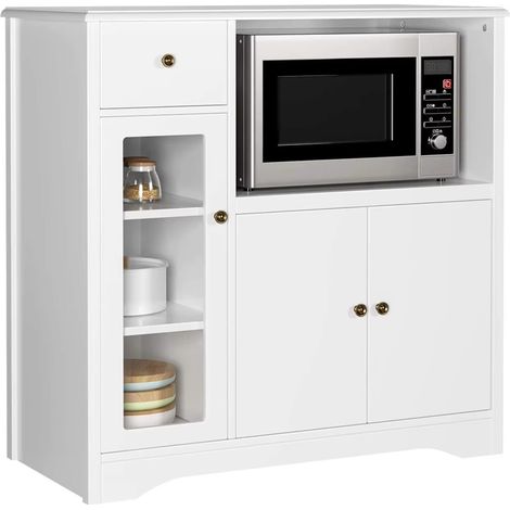 Küchenschrank 90×82×40 cm Mikrowellenschrank Küchenbuffet Aufbewahrungsschrank 1 Schublade 3 Türen verstellbare Einlegeböden Küchenmöbel Weiß