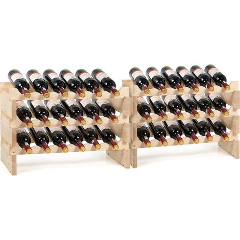 Botellero apilable 63,2 x 28 x 85,5 cm capacidad para 36 botellas ajustable diseño moderno en madera natural 200019205