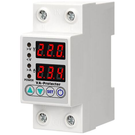 Disjoncteur différentiel 63 A – Plage de surtension : 230 V à 300 V – Plage de sous-tension : 80 V à 210 V – Temporisation : 1 à 600 s – Double affichage LED (1/5)