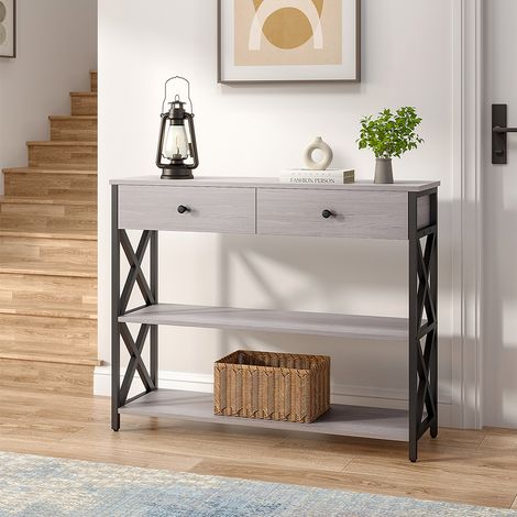Grey Narrow Wooden Console Table with Drawers (1/5)