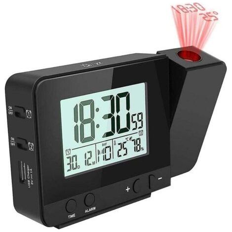 Despertador digital de proyección para dormitorio, gran reloj despertador con proyección en el techo, puerto USB, batería de respaldo, proyector de 180°, pantalla LED (1/3)
