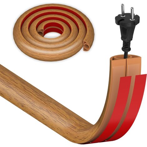 Cache Cable Sol Bois, 3 m x 25 mm Passage de Cable au Sol adhésive, Petit Canal de Câble Flexible, Protection Fil électrique PVC Goulotte Passe Cable Sol pour Bureau Maison entrepôt Concert (1/5)