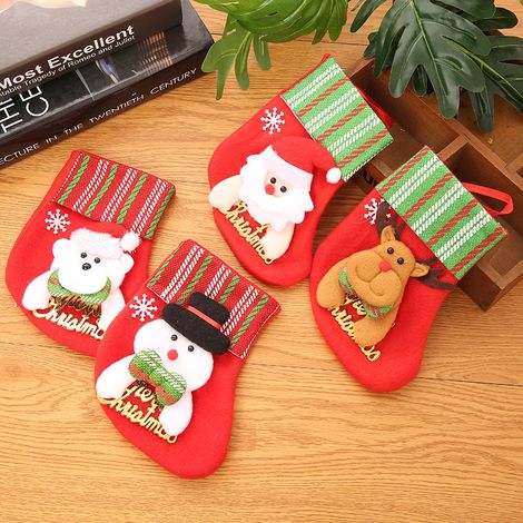 Weihnachtsdekoration, 4-teiliges Weihnachtssocken-Set, Geschenktüte zum Aufhängen, Hirsch + alter Mann + Schneemann + kleiner Bär – Stil 1