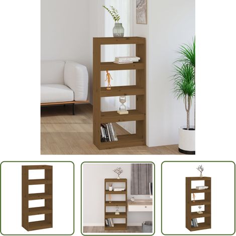 The Living Store Bibliothèque/Séparateur de pièce Marron miel 60x30x135,5 cm Pin - Bibliothèque - Meuble De Rangement - Étagère - Séparateur De Pièce - Bibliothèque En Bois (1/5)