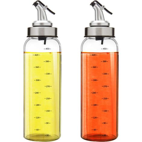 Lot de 2 flacons distributeurs d'huile d'olive - Flacon distributeur d'huile et de vinaigre, flacon en verre sans plomb pour la cuisine (1/5)