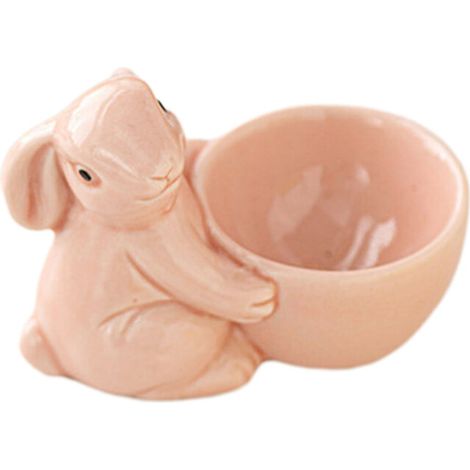 Portahuevos con forma de conejo, de cerámica, apto para su uso - Rosa (1/5)