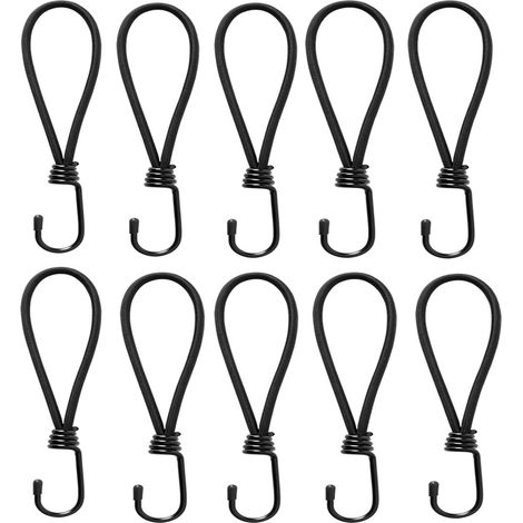 Lot de 10 tendeurs élastiques de 15 cm avec crochets - Tendeurs élastiques noirs - Tendeurs élastiques robustes pour usage extérieur avec crochets (1/5)