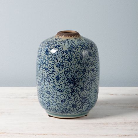 Vase cylindrique en céramique 17x12cm – Motifs fleuris – Pour bouquets frais ou séchés – Décoration intérieure élégante – Chehoma (1/3)