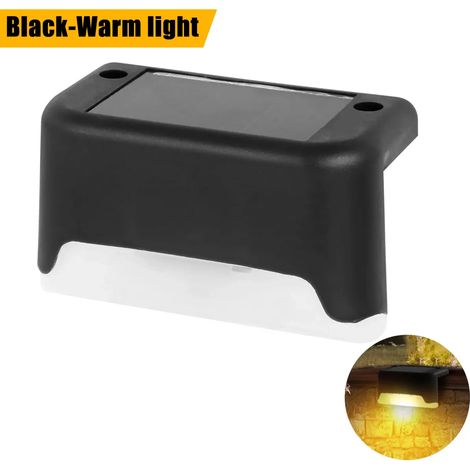 (1 pièce - Lumière chaude noire) Lampe solaire LED blanc chaud pour marches, allées, escaliers, jardin, balcon, terrasse, clôture - Étanche - Compatible avec les espaces extérieurs. (1/5)