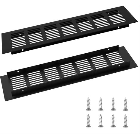Grille d'aération en Aluminium, Grille Aeration Rectangulaire Grille de Ventilation avec Vis pour Meuble à Chaussures, Cuisine, Salon, Placards 30 x 8cm Noir 2 Pièces (1/5)
