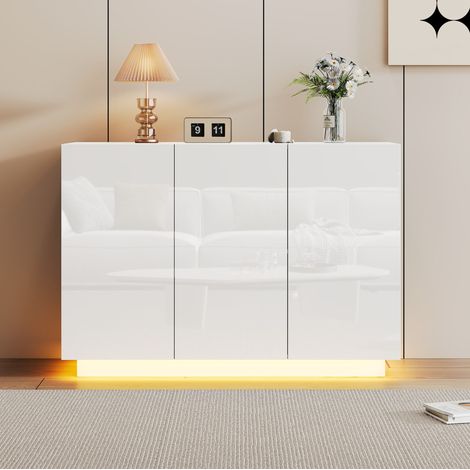 Credenza 120/40/75 cm bianca lucida con LED e ripiani regolabili (1/5)