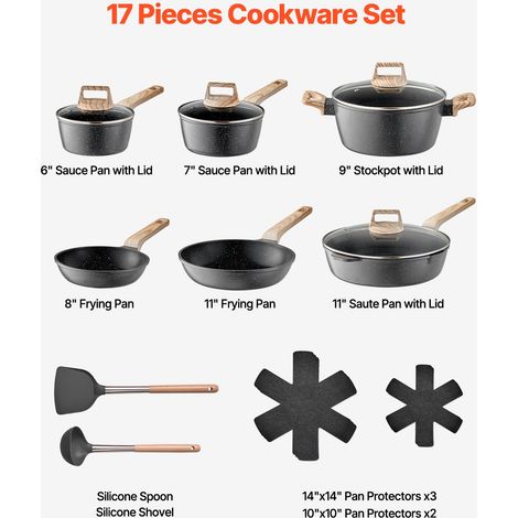 Batterie de cuisine, 17 pcs, ensemble de casseroles et poêles à induction avec revêtement anti-adhésif en granit, couvercles en ver… (1/5)