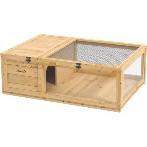 Maison pour tortues en bois avec deux espaces, toit ouvrant, trois grandes fenêtres, 91 x 60,5 x 32 cm, jaune, idéale pour extérieur - CHICFURN (1/5)