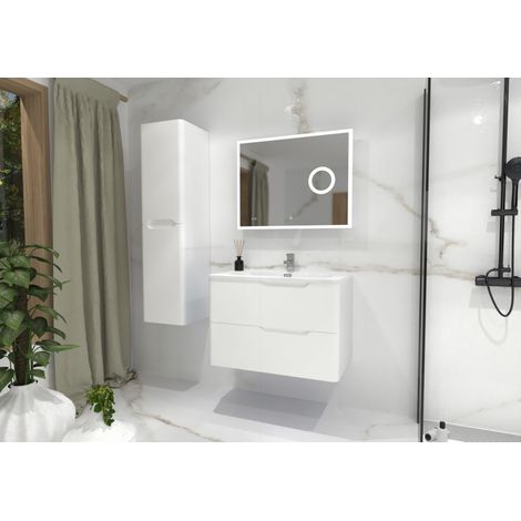 Meuble vasque LUNA Blanc brillant 80cm avec miroir Lite (1/5)