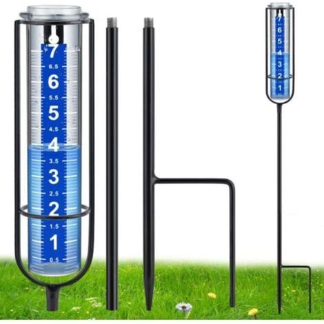 Pluviomètre extérieur, pluviomètre extérieur le mieux noté, jauge de pluie précise pour jardin, tube épais avec piquet, hauteur réglable et grande jauge d'eau pour la pluie (1/4)