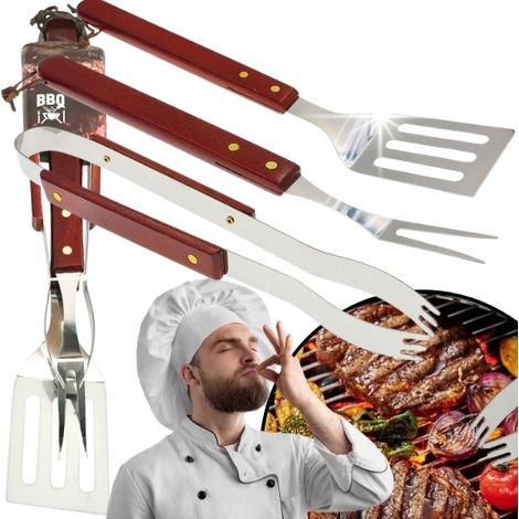 Juego de herramientas y accesorios para barbacoa: pinzas, espátula, juego 3 en 1.