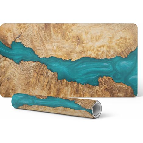 Alfombrilla de escritorio decorativa elegante con estampado de madera y resina, 120 x 60 cm.