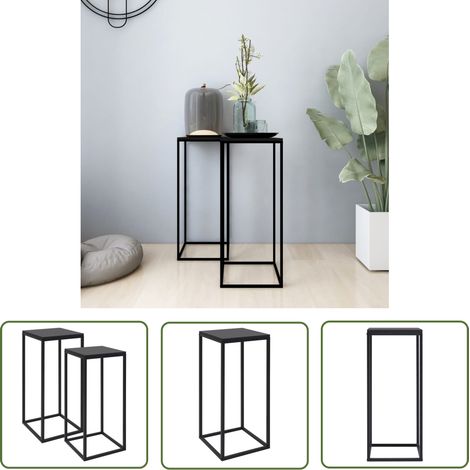 The Living Store Tables d'appoint 2 pcs Noir Acier - Table Basse - Meuble Salon - Table D'appoint - Table Noire - Table Acier (1/5)