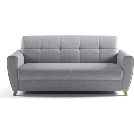 Canapé convertible 3 places MAD IN ITALY SKY gris clair tissu accoudoirs, matelas 14 cm, couchage 140 x 190 cm (1/5)