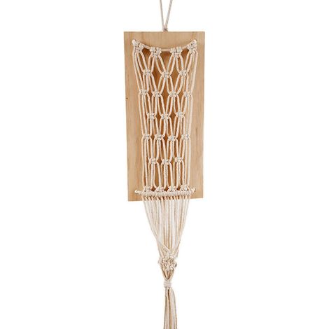 Makramee-Wandbehang für Trockenblumen mit Holzbrett, handgefertigter, bohemischer Blumentopf, Pflanzenhänger, Pflanzkorb für drinnen und draußen