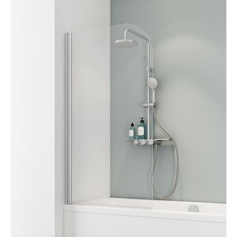 Schulte Duschwand für Badewanne 1-teilig schwenkbar - 80 x 140 cm, Glas: 5 mm Sicherheitsglas Klar Hell, Profil: Alu Natur