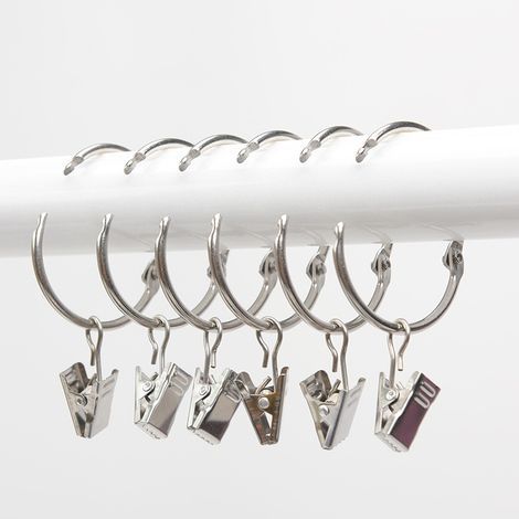 Curtain Rings, 20 Pieces Curtain Rings with Clips, Decorative Metal Drape Clip Hooks Set, 40mm Inner Diameter, Silver, Rustproof, Easy Open Clip Rings, 304 Stainless Steel (1/5)