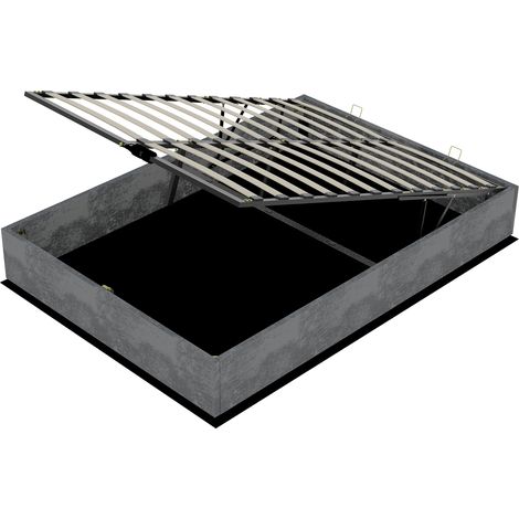 Lit 140/200 cm gris en tissu et métal avec matelas et structure sans tête de lit (1/5)