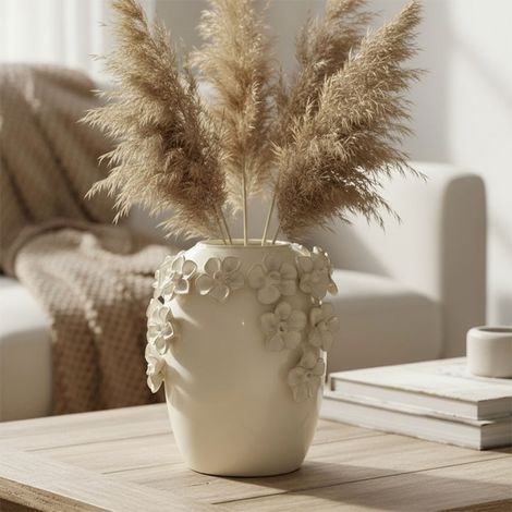 Vase Guirlande Fleurs céramique blanc 18x18x20cm (1/3)