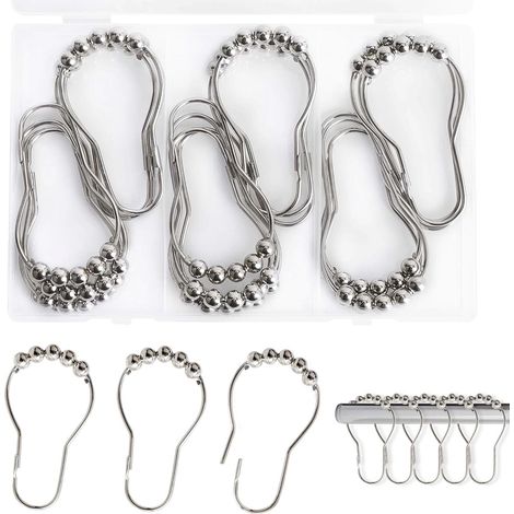 Lot de 20 anneaux de rideau de douche, crochets de rideau de douche, anneaux de rideau de salle de bain (argent) (1/5)