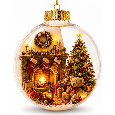 Boule à neige lumineuse en acrylique transparent, décoration de Noël à suspendre au sapin, avec un adorable corgi en dessin animé. (1/5)