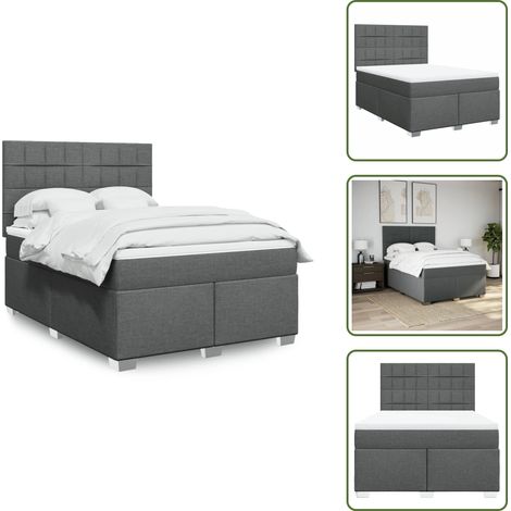 The Living Store Giroletto a Molle con Materasso Grigio Scuro 160x200 cm Tessuto - Materasso a molle insacchettate