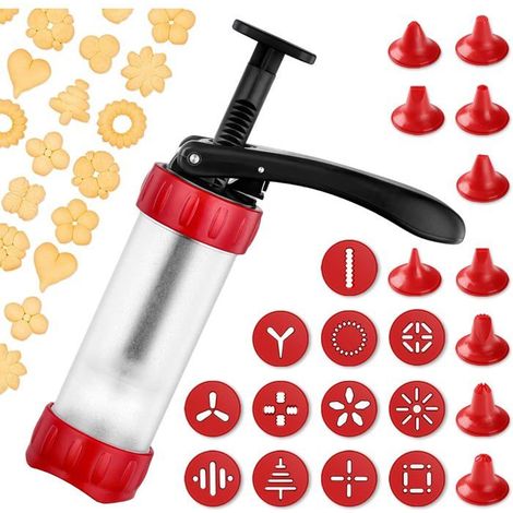 Ecleanfy - Ensemble d'emporte-pièces, emporte-pièce churros, comprend 12 feuilles de découpe et 10 douilles à pâtisserie, rouge. (1/5)