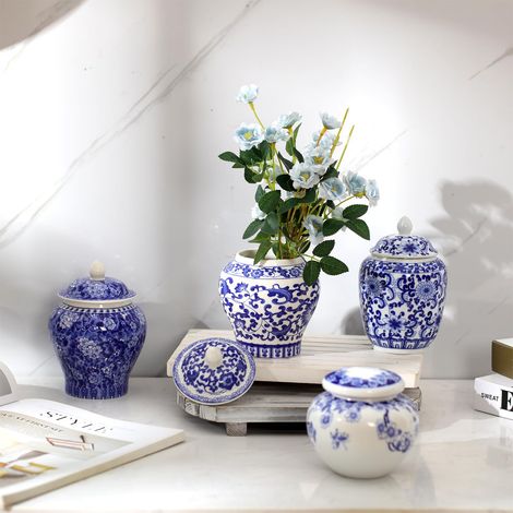 Lot de 4 Petits vases Bleus et Blancs en Porcelaine pour décoration de Maison, décoration Chinoiserie pour Chambre à Coucher, Table, étagère, Dessus de Table (Classique, 4 pièces) (1/5)