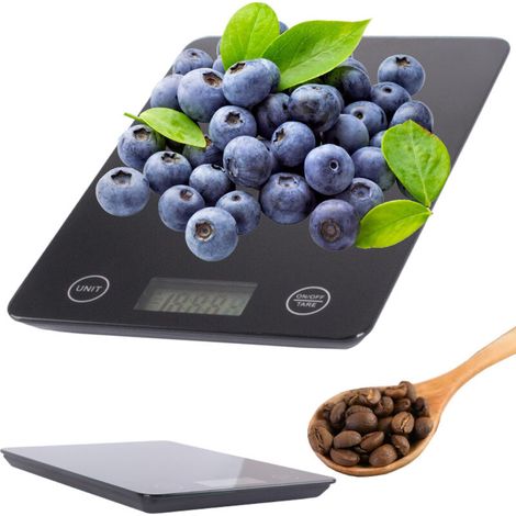 Digital glass kitchen scale, 5 kg/1 g graduation, black - AquaForge