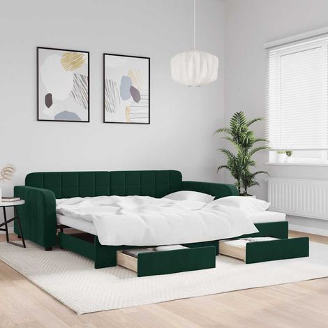 Tagesbett Ausziehbar mit Schubladen Dunkelgrün 100x200 cm Samt