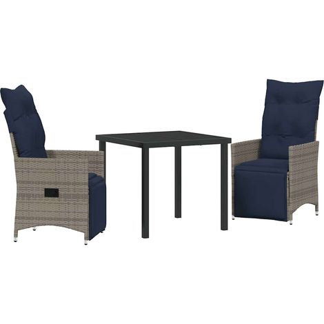 Maison Exclusive - Set di tavolo e sedie con cuscino 3 pcs Grigio Rattan in PE (1/5)