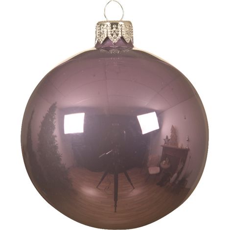 Palline per albero di Natale in vetro decorate color Viola Erica Smalto -6 sfere da 8 cm