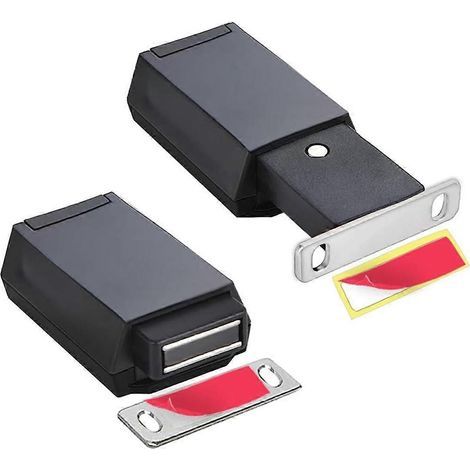 Set of 2 heavy-duty push-to-open latches and locks for concealed doors, with magnetic tip for push-to-open drawer, black. (1/5)