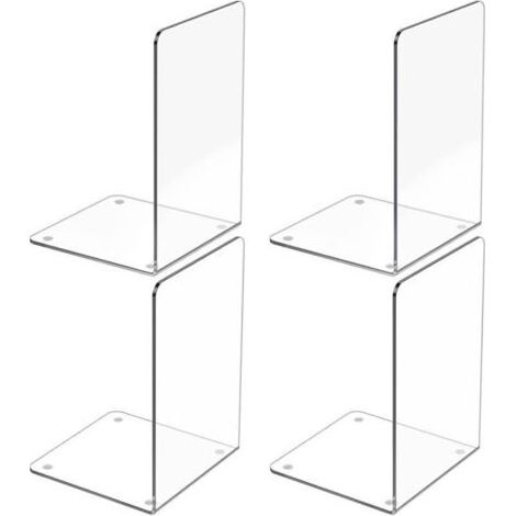 Serre-livres en acrylique transparent, lot de 4, organiseur de serre-livres décoratif, butoirs pour livres, CD, dossiers et jeux vidéo.