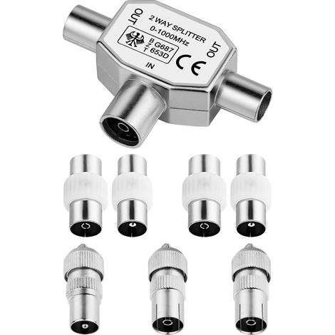 Répartition Antenne T-Couplage, Répartiteur Coaxial D'antenne 1 Entrée Femelle et 2 Sorties Mâles avec T/F Type Connecteur Prise À RF Coax Adaptateur D'antenne (1/5)