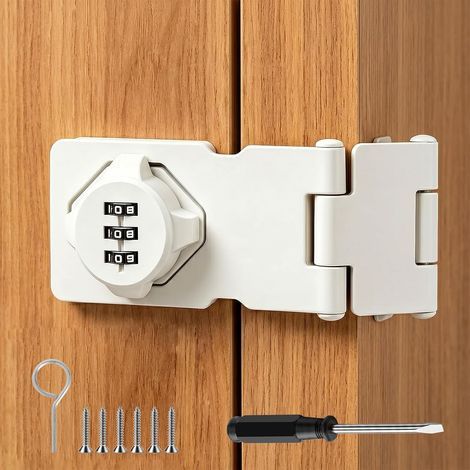 Serratura a combinazione per armadi e credenze, serratura a 3 cifre in lega di zinco, serratura di sicurezza per cassetti e mobili, installazione a 90° e 180°, con viti e cacciavite. (1/5)