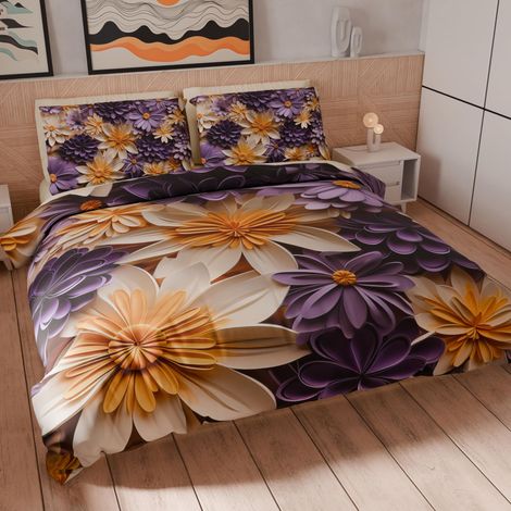 Housse de Couette 2 Places 200x220 cm 2 Taies 80x80 cm Incluses, Parure en Microfibre Imprimée Floral 05 4 (1/5)