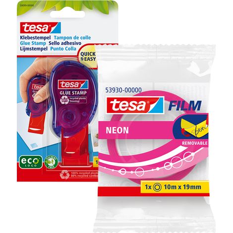 Adhésif pour tampons Tesa + ruban adhésif rose fluo pour bureau (1/3)