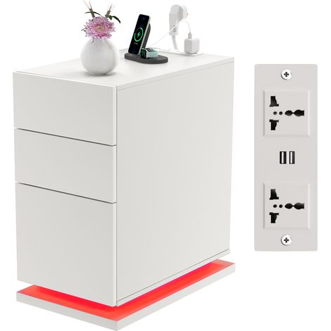 Table de Chevet 2 Étagères avec 2 Prises & 2 Ports USB Intégrés - Panneau de Particules Résistant (30x53x62cm), Multifonctionnelle pour Salon/Chambre/Bureau - Gain de Place & Charge Rapide (1/5)