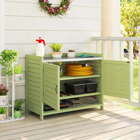 Table plantation placard en bois Placard jardin extérieur plan travail galvanisé 3 étagères - Dimensions: 88x40x70,5cm - Couleur: Vert
